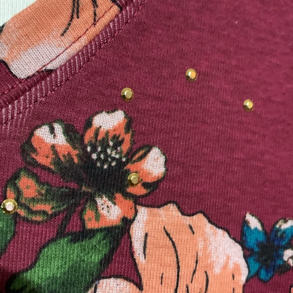 i.b.diffusion Top Blouse 2X Burgundy Red Blue Pink Floral Pullover Stretch - Picture 7 of 12